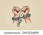  Expressive image of human hands breaking metal chains, symbolizing freedom, strength, and resistance.