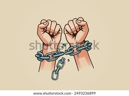  Expressive image of human hands breaking metal chains, symbolizing freedom, strength, and resistance.