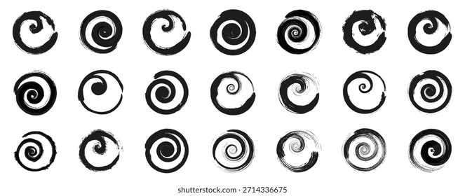 Expressive ink swirl circles created with brush strokes. Organic textures add artistic motion and contrast