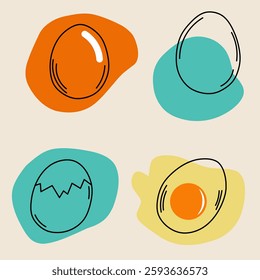 Expressive line art featuring eggs in various moods and styles. 