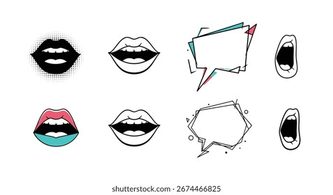 Expressive lips and speech bubbles create dynamic communication designs for marketing campaigns