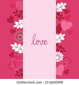 Expressive Love Hand-Drawn Lettering. A delightful composition featuring hand-drawn letters, heart, leaf, and flower. Ideal for creating a romantic and artistic background for Valentine's Day