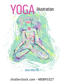 Expressive and meaningful vector yoga graphics and illustration. Expression yoga illustration, hand-drawn yoga graphics, energy yoga illustration.