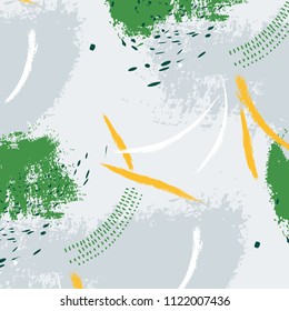 Expressive minimalistic pattern. Contemporary green pastel decoration. Hipster hand drawn grey brush print. Stylish vector geometric strokes yellow fantasy print .Speed style art.