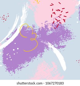 Expressive minimalistic violet pattern. Contemporary purple pastel decoration. Hipster hand drawn brush print. Stylish vector geometric strokes fantasy print .Speed style art