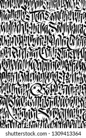 Expressive modern gothic mural vertical art. Calligraphy graffiti background vector.  Grunge wallpaper, print design, abstract decoration. Black letters illustration isolated on white background