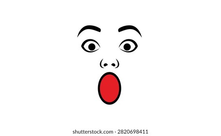 Expressive outline drawing of a surprised face with wide eyes, high eyebrows, and a red open mouth, representing shock and disbelief.