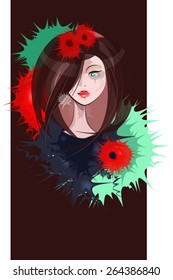 Expressive portrait of a woman in colorful paint blots 