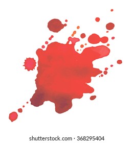 Expressive red color stain with splashes. Vector illustration