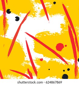 Expressive red yellow minimalistic pattern. Contemporary decoration with contrast dots. Hipster hand drawn brush print. Stylish vector strokes fantasy print .Speed style art