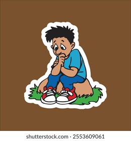 Expressive sad boy sticker, emotional design.