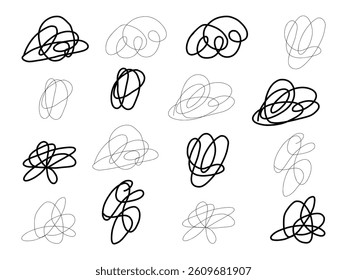 Expressive Scribbled Cloud and Shape. A bold and airy collection of 10 abstract hand drawn scribbles resembling clouds, hearts, and floral forms with dynamic loops and flowing contours