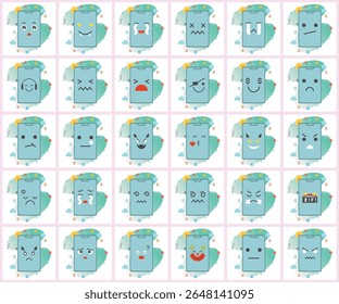 Expressive Smartphone Icons with Various Emotions on Light Patterned Background