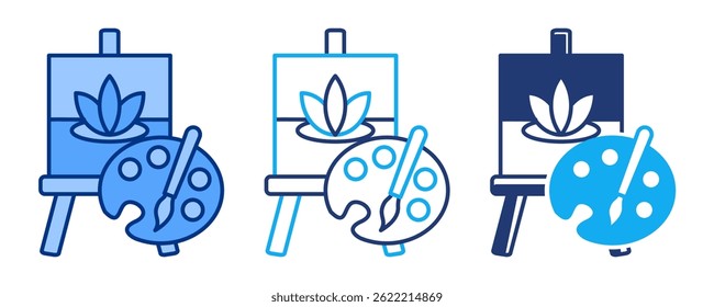 Icono de terapia expresiva representado por el tablero de pintura y el estilo azul, dualino, dualtone.