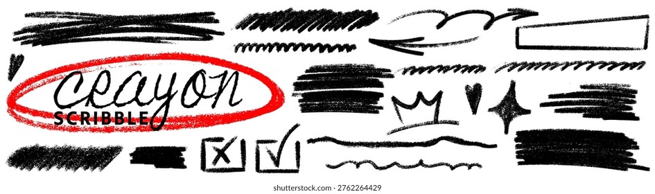 Expressive underline and crayon lines, underline flows with line and arrow, crayon texture with pencil, brush, wiggle, highlight and circle rhythm.