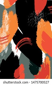Expressive vector abstraction. Abstract background with colorful splashes. Orange and black strokes