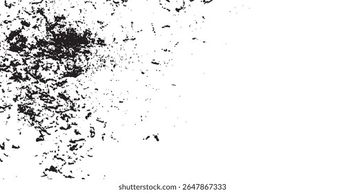 Arte vetorial expressiva com manchas pretas texturizadas e pontos espalhados em uma tela branca nítida, criando um fundo abstrato dinâmico com charme rústico e nuances orgânicas sutis