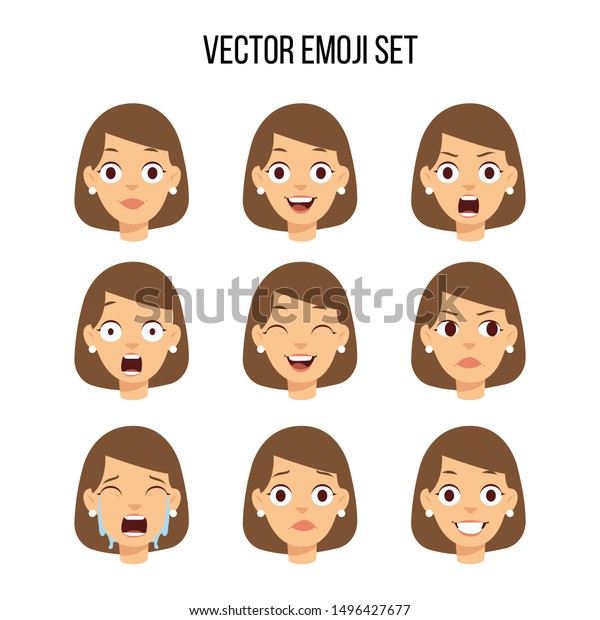 Expressive Vector Emoji Ladies Sets Stock Vector (Royalty Free ...