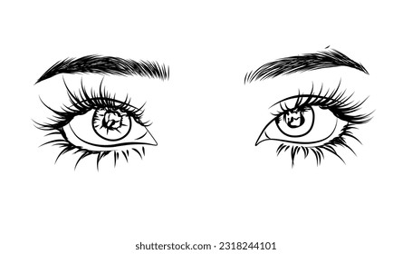 Expressive vector illustration of fashionable eyes with natural brows and modern makeup inspired by social media trends for artistic branding in the beauty industry