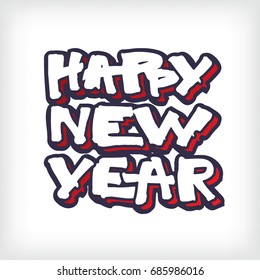 Expressive vector lettering Happy new year. Hand drawn white letters with shadow on isolated background. Handwritten modern calligraphy. Inscription for postcards, posters, prints, t-shirts.