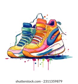 Expressive Watercolor Sneaker Art Illustration