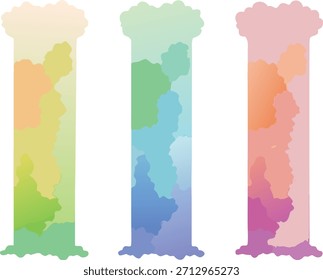 Expressive watercolor splash design featuring three distinct pillar shapes with vibrant color gradients. Perfect for decorative elements and artistic design applications.