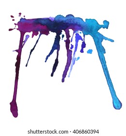 expressive watercolor spot blotch with splashes violet purple  pink color. Banner for text, grunge element for decoration
