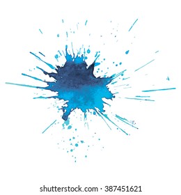 expressive watercolor stain with splashes of blue violet purple color. 