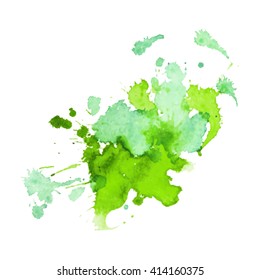 expressive watercolor stain with splashes and drops of green salad  lavender color. Design background for banner and flyers