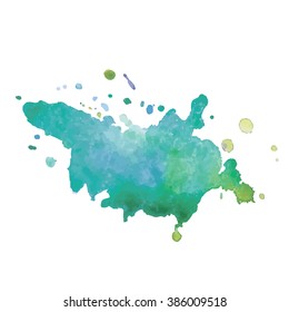 expressive watercolor stain with splashes of  green blue color