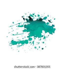 expressive watercolor stain with splashes of green color. 