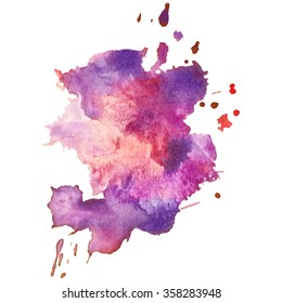 expressive watercolor stain with splashes of purple orange red color