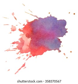 expressive watercolor stain with splashes of purple orange color