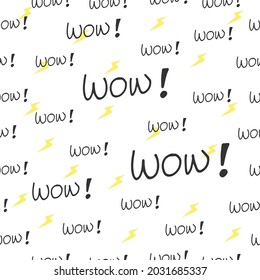 Expressive Wow Vector: Capture attention with this expressive 'Wow' typography featuring a bold yellow lightning graphic. The high-contrast design creates a visually striking element for impactful  