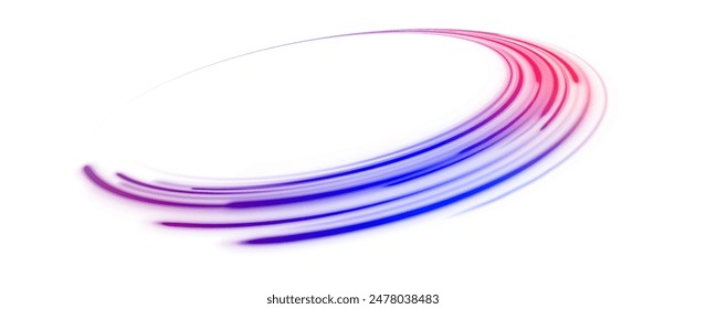 Expressway, car headlight effect. Abstract neon light rays vector png background. Light trail wave, fire path trace line, car lights, optic fiber and incandescence curve twirl.	