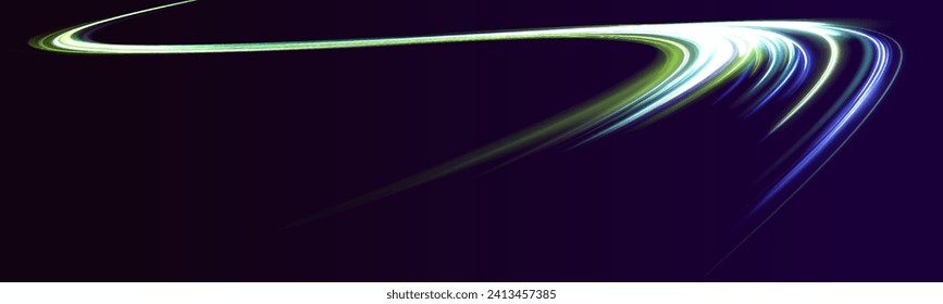 Expressway, car headlight effect. Speed connection vector background. Acceleration speed motion on night road.	