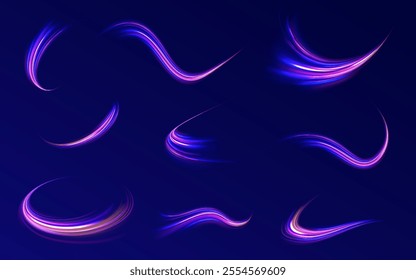 Expressway, car headlight effect. Speed connection vector background. City road car light trails motion background. Electric car and city concept Hitech communication concept innovation background.