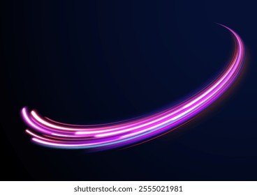 Expressway, car headlight effect. Speed connection vector background. Png, line, blur, beam, ray, abstract, energy, pack, effect. Vector glowing lines air flow effect. Speed connection background. 