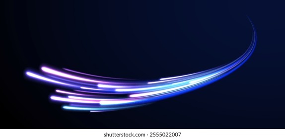 Expressway, car headlight effect. Speed connection vector background. City road car light trails motion background.  Electric car and city concept.  Hitech communication concept innovation background.