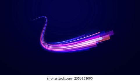 Expressway, car headlight effect. Speed connection vector background. City road car light trails motion background. Electric car and city concept Hitech communication concept innovation background. 