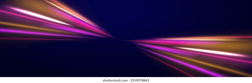 Expressway, car headlight effect. Speed connection vector background. City road car light trails motion background. Electric car and city concept Hitech communication concept innovation background. 