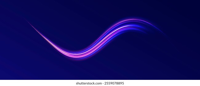 Expressway, car headlight effect. Speed connection vector background. City road car light trails motion background. Electric car and city concept Hitech communication concept innovation background.