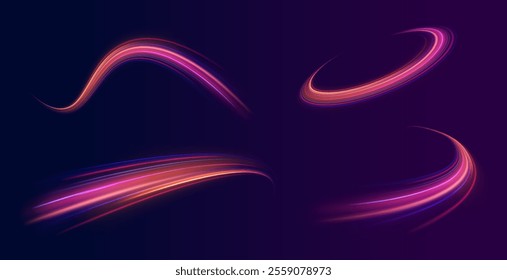 Expressway, car headlight effect. Speed connection vector background. City road car light trails motion background.  Electric car and city concept.  Hitech communication concept innovation background.