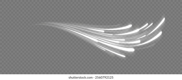 Expressway, car headlight effect. Speed connection vector background. Png, line, blur, beam, ray, abstract, energy, pack, effect. Vector glowing lines air flow effect. Speed connection background. 