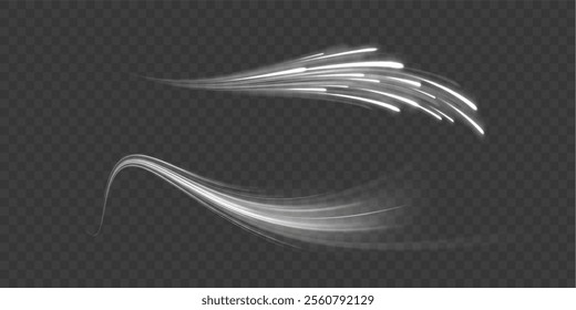 Expressway, car headlight effect. Speed connection vector background. Png, line, blur, beam, ray, abstract, energy, pack, effect. Vector glowing lines air flow effect. Speed connection background. 