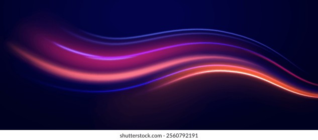 Expressway, car headlight effect. Speed connection vector background. City road car light trails motion background.  Electric car and city concept.  Hitech communication concept innovation background.