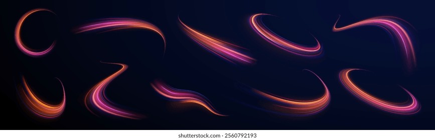 Expressway, car headlight effect. Speed connection vector background. City road car light trails motion background.  Electric car and city concept.  Hitech communication concept innovation background.