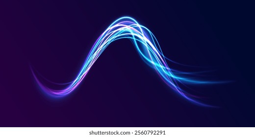 Expressway, car headlight effect. Speed connection vector background. Png, line, blur, beam, ray, abstract, energy, pack, effect. Vector glowing lines air flow effect. Speed connection background. 