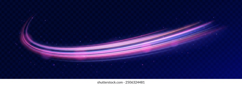 Expressway, the effect of car headlights. Low-poly construction of fine lines. Blue background. Futuristic digital floor technology perspective background.	