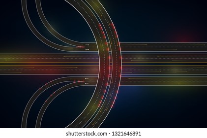 Expressway Top View, Road Traffic. Vector Illustration